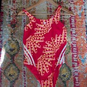 Adidas Red and Yellow Geometric Swimsuit